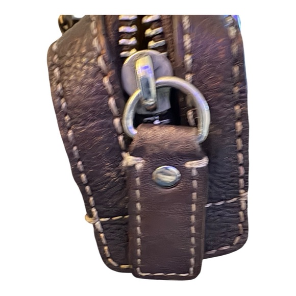 COACH Heritage Signature Stripe Zip Top Brown Shoulder Satchel Handbag F14478 - Picture 5 of 10